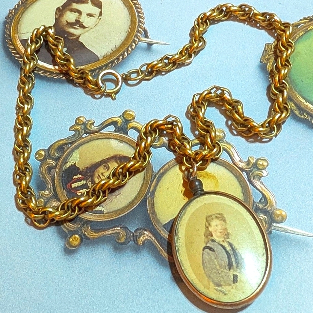 1800s Victorian Era Open Locket Hand Painted Portrait Necklace
